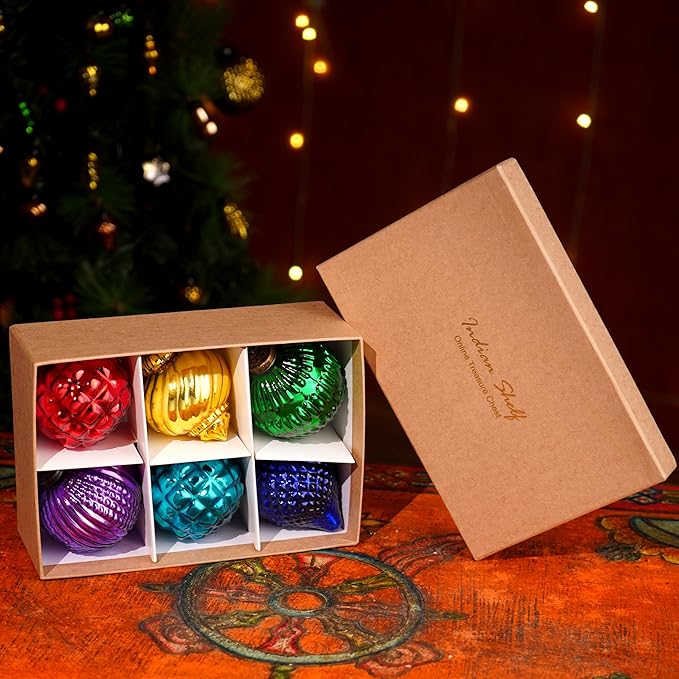 IndianShelf 6 Colourful Christmas Balls Ornaments- Glass Christmas