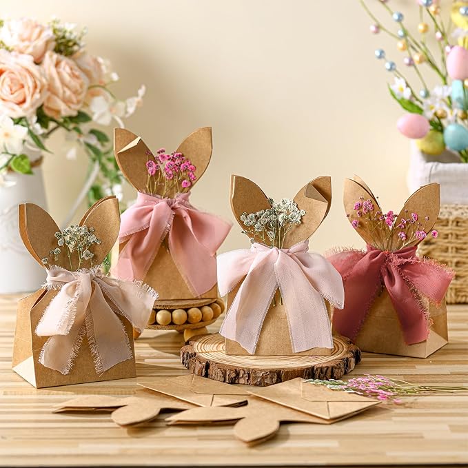 Affrolling 24 Set Boho Bow Easter Bunny Party Favor Bags DIY Bunny #5