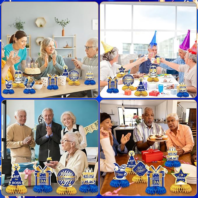 10 Pcs Retirement Party Decorations, Blue Gold Retirement Table