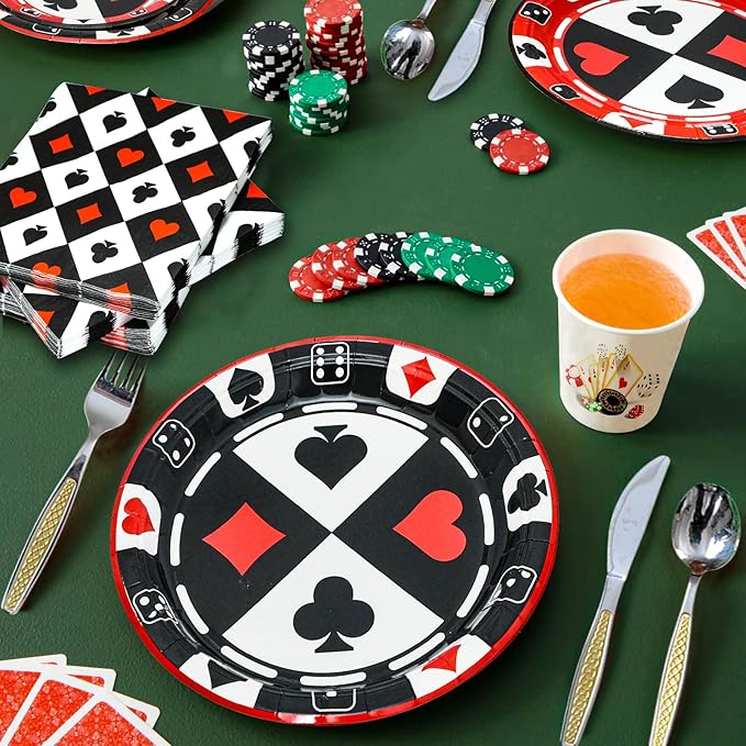 180PCS Casino Party Supplies Serve 60 Poker Party Paper Plates and