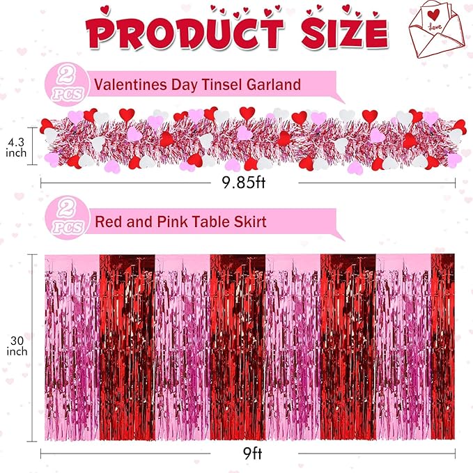 Valentines Party Decorations 4 Pcs Valentine's Day Red Pink Table