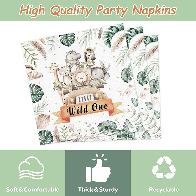 168PCS Wild One Party Supplies for Boys Girls Kids Jungle Animals
