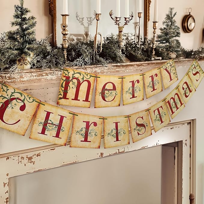 Christmas Decorations Vintage Merry Christmas Banner Retro Nostalgic