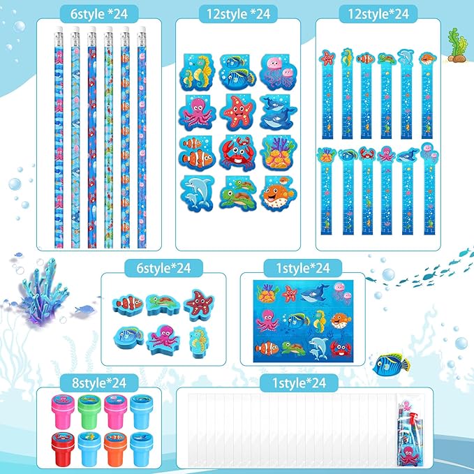 168 Pcs Under The Sea Stationery Ocean Themed Goodie Bag Stuffers