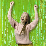 Voircoloria 3 Pack 3.3x8.2 Feet Neon Green Foil Fringe Backdrop