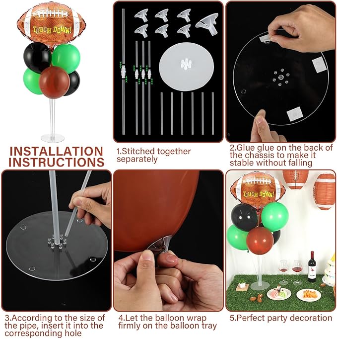 4 Sets Football Party Balloons Stand Kit with Rugby Ball Foil