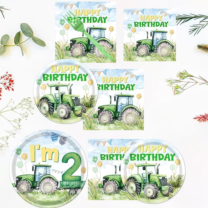 Tractor 2nd Birthday Decorations Supplies 96PCS Tractor Party Plates
