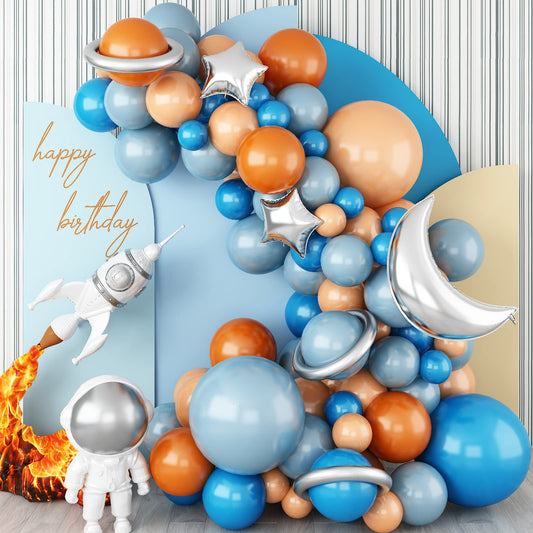 Blue and Orange Balloons Arch Kit, Space Balloon Arch Garland Kit With