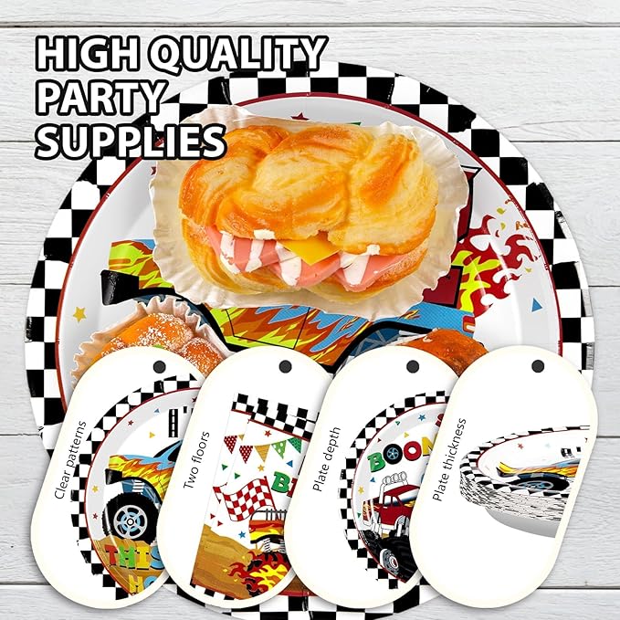 96 Pcs Monster Cartoon Truck 2nd Birthday Party Supplies I'm 2 Truck
