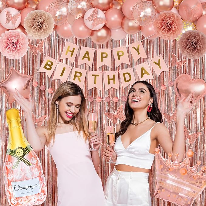 Ouddy Life Rose Gold Birthday Party Decorations for Women Girls,