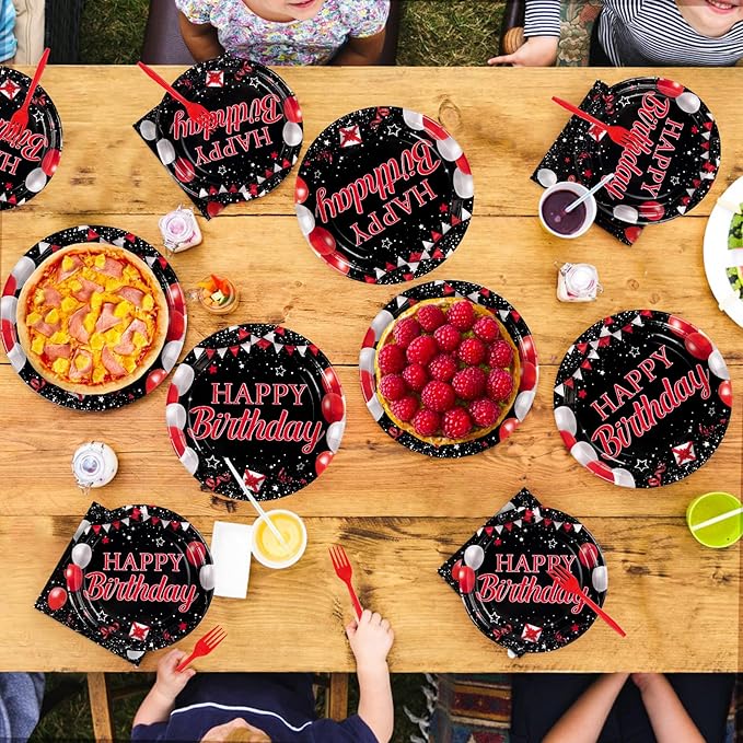 96Pcs Red and Black Birthday Party Decorations Valentine's Day Red