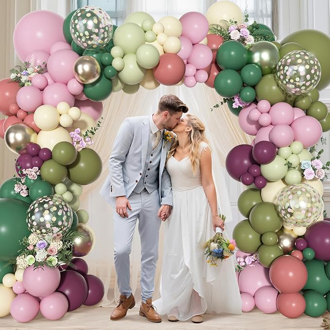 Ouddy Party Dusty Pink Green Yellow Balloons Garland Arch Kit,