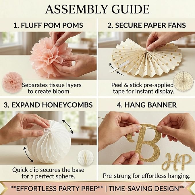 Champagne-Gold Birthday Party Decorations Kit-26 Piece- Glittery