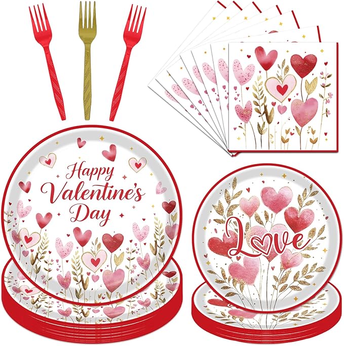 Valentines Day Plates and Napkins Decorations 96PCS Galentines Love
