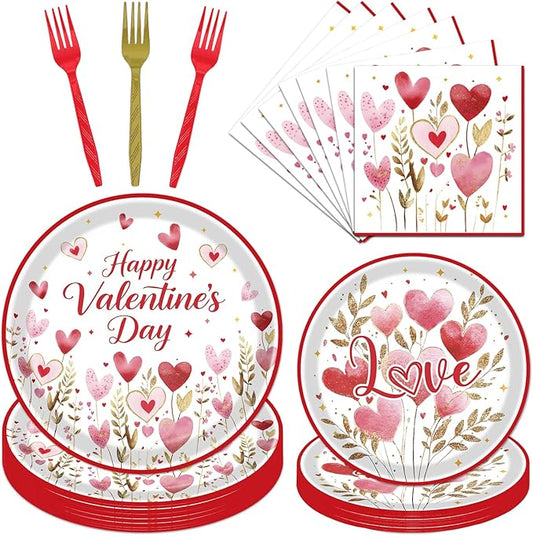 Valentines Day Plates and Napkins Decorations 96PCS Galentines Love