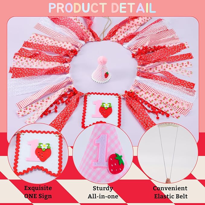 Strawberry Highchair Banner for Baby First Birthday Party