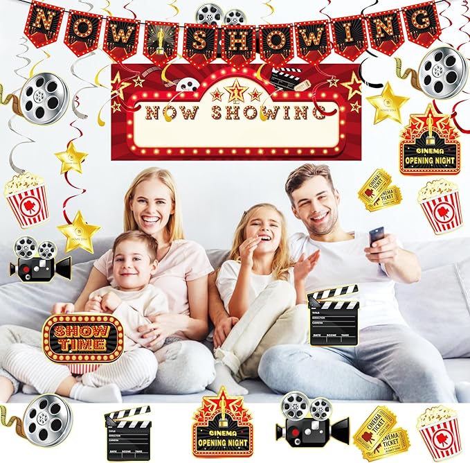 Movie Night Party Decorations 60 Pcs Kit Now Showing Banner Hanging