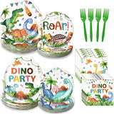 96 Pcs Dinosaur Plates and Napkins Tableware Set Serves 24 Dinosaur