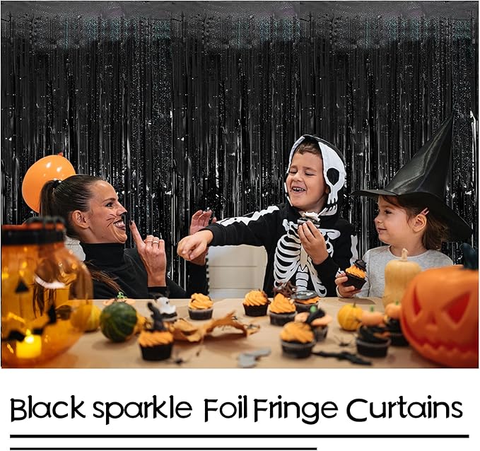 Tinsel Curtain Backdrop Black Birthday & Wedding Decorations 2 Packs