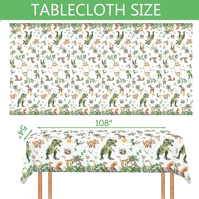 208 Pcs Dinosaur 3rd Birthday Party Supplies, Green Dino Three Rex