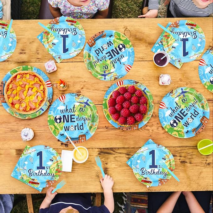 96Pcs Travel Theme 1st Birthday Party Supplies Adventure Awaits