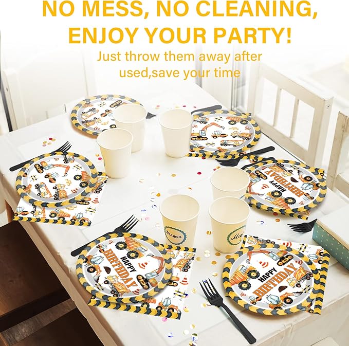 100 Pcs Construction Birthday Party Plates and Napkins Set Dump