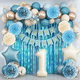 Dusty Blue 1st Birthday Decorations Beige Cream Number 1 Balloon