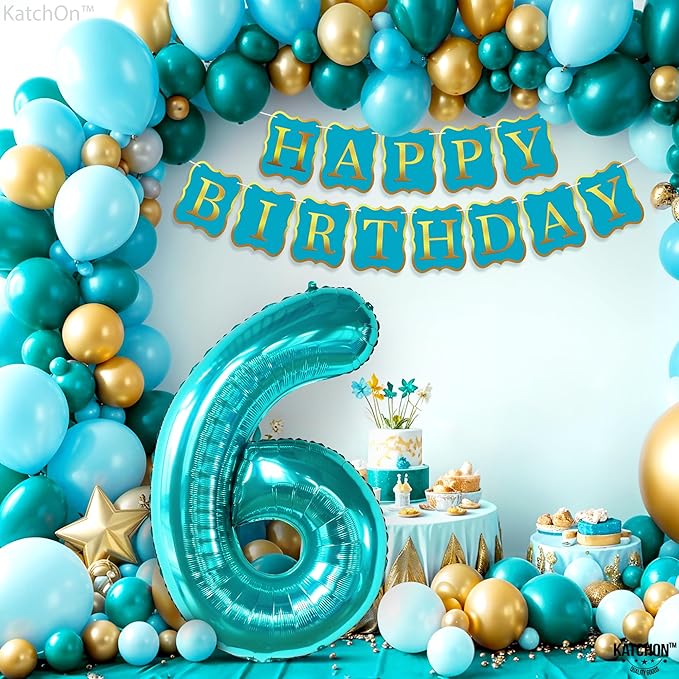 KatchOn, Giant Teal Blue Number 6 Balloon - 40 Inch | 6th Birthday