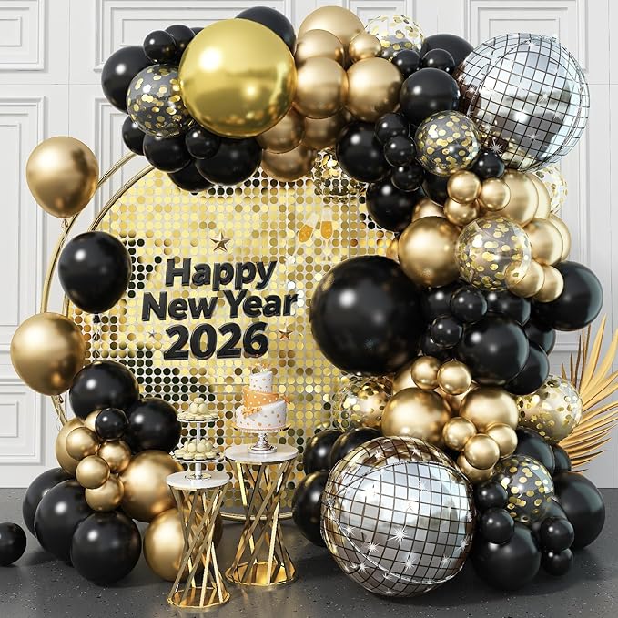 Black and Gold Balloons Garland Arch Kit 18 12 10 5 Inch Black