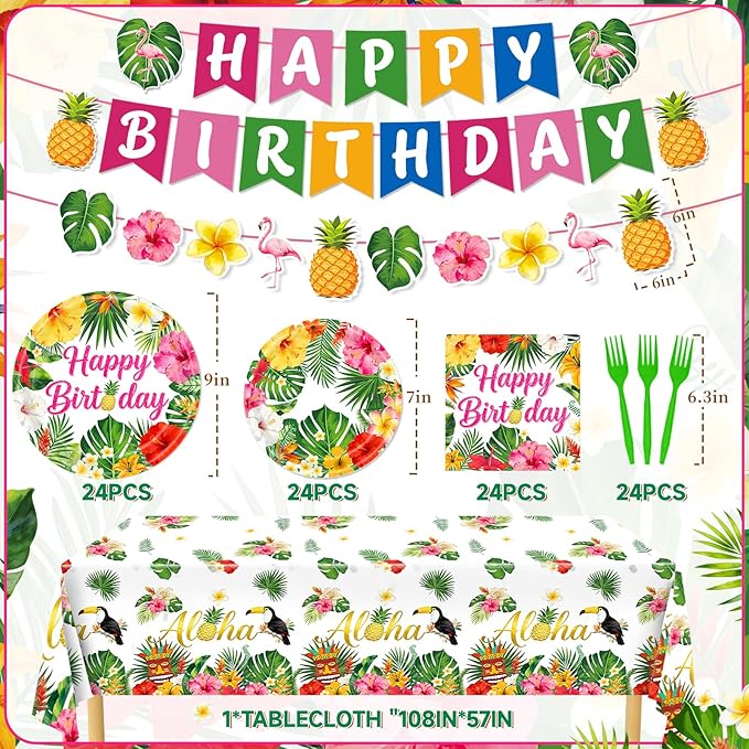 Hawaiian Birthday Party Decorations 99Pcs Aloha Party Plates Serve