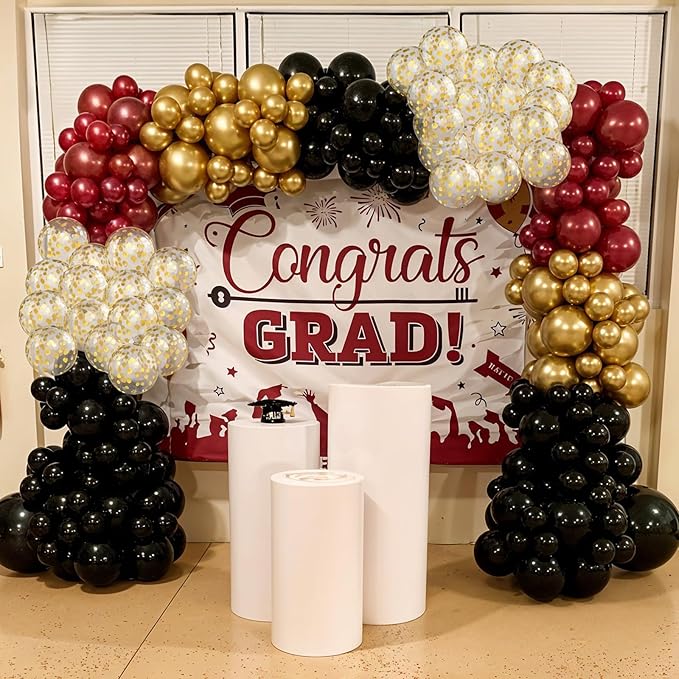 Black Burgundy Gold Balloons Arch Kit Maroon Black Gold Balloons