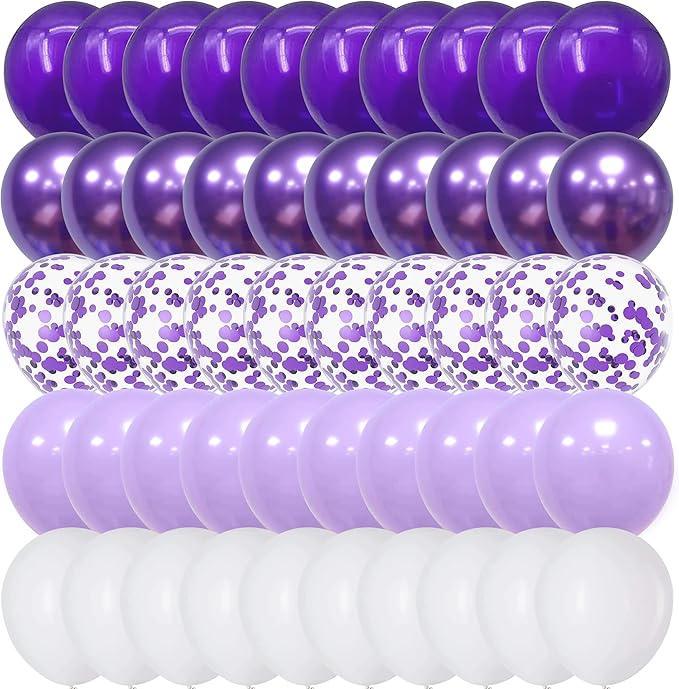 Togvu Balloon Purple and White, 60 Packs 12 Inch Dark Light Metallic