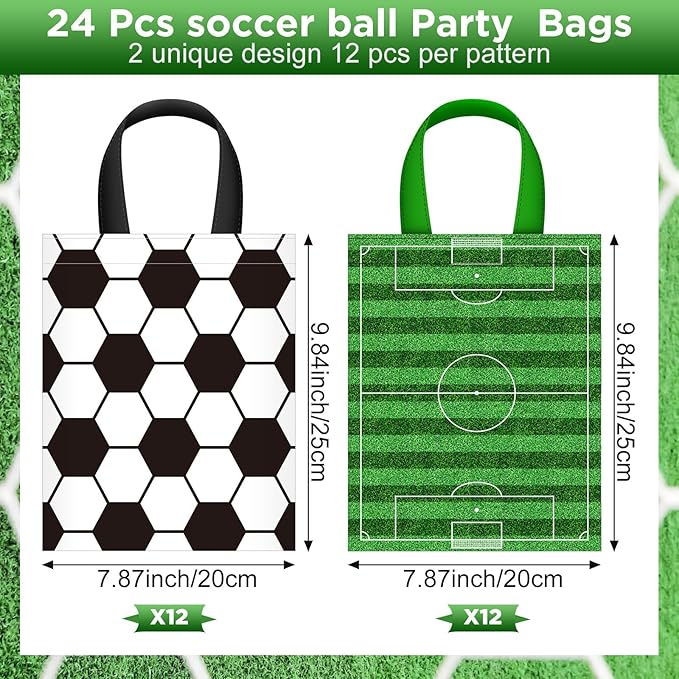 24 Pcs Soccer Party Favors Bags with Handles Reusable Non woven