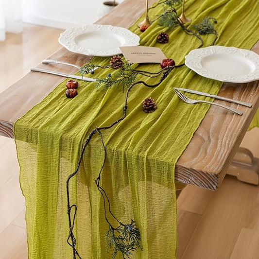 Keketoarrange 6pcs Moss Green Cheesecloth Table Runner Gauze 120 Inch
