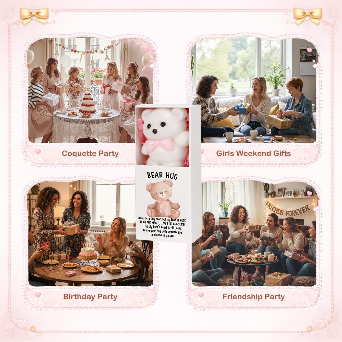 Wettarn 24 Sets Bear with Pink Bow Gifts Cute Stress Balls with Bear