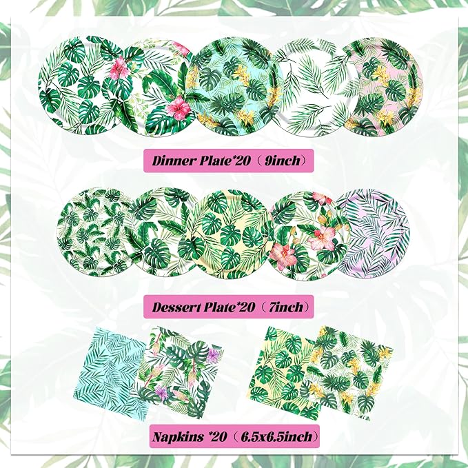60Pcs Tropical Luau Party Supplies Tropical Floral Luau Plates and