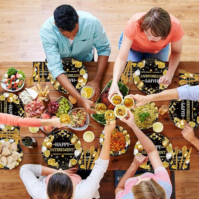 168 Pcs Retirement Party Supplies, Black Gold Happy Retirement Party