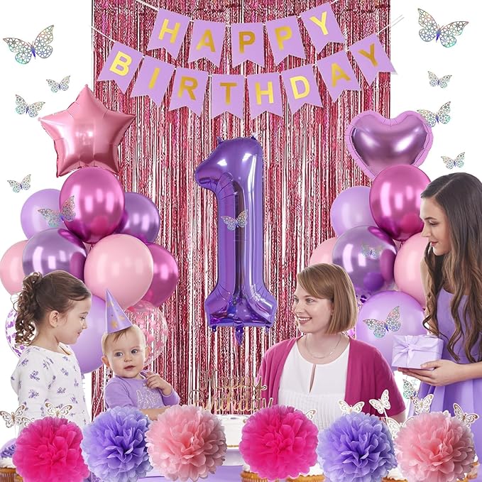 Pink Purple 1st Birthday Party Decorations for Girls Number 1