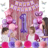 Pink Purple 1st Birthday Party Decorations for Girls Number 1