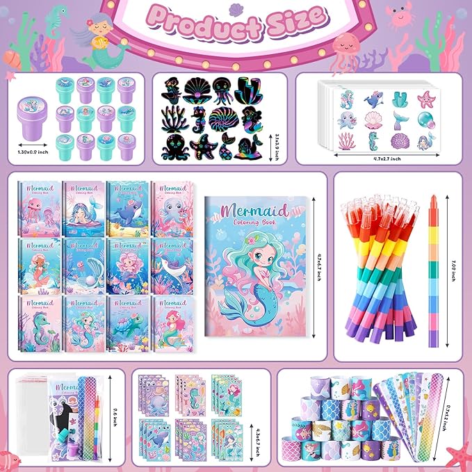 96Pcs Mermaid Party Favors Little Mermaid Coloring Books Crayon