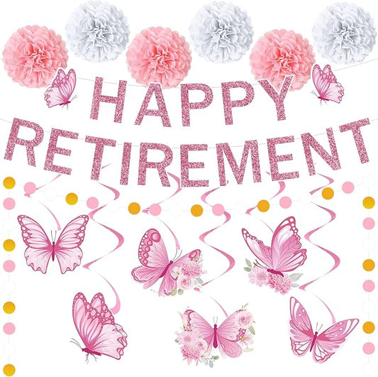 14pcs Pink Retirement Party Decorations for Women Butterfly Pink