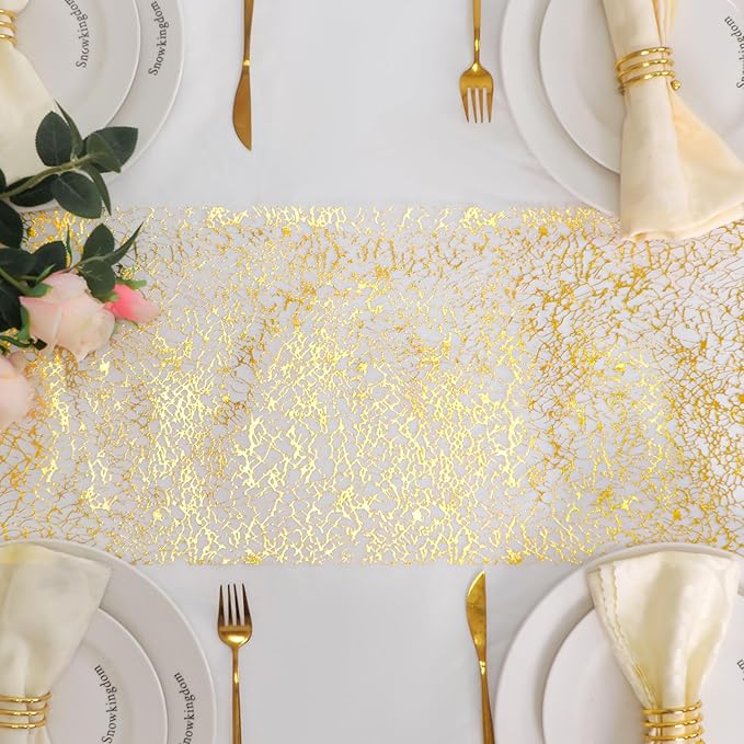 Snowkingdom 20Ft Gold Table Runner, Golden Glitter Foil Metallic Thin