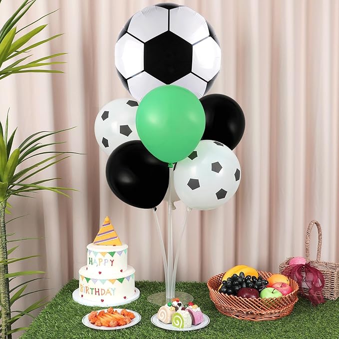 4 Sets Soccer Party Balloons Stand Kit with Soccer Foil Balloons