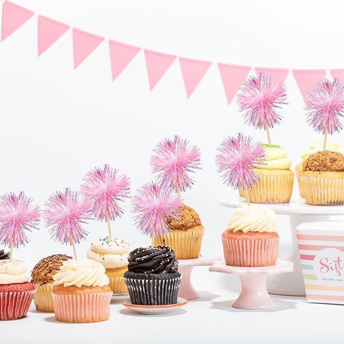 Gyufise 30Pcs Foil Firework Cupcake Toppers Sparkle Tinsel Cake #4