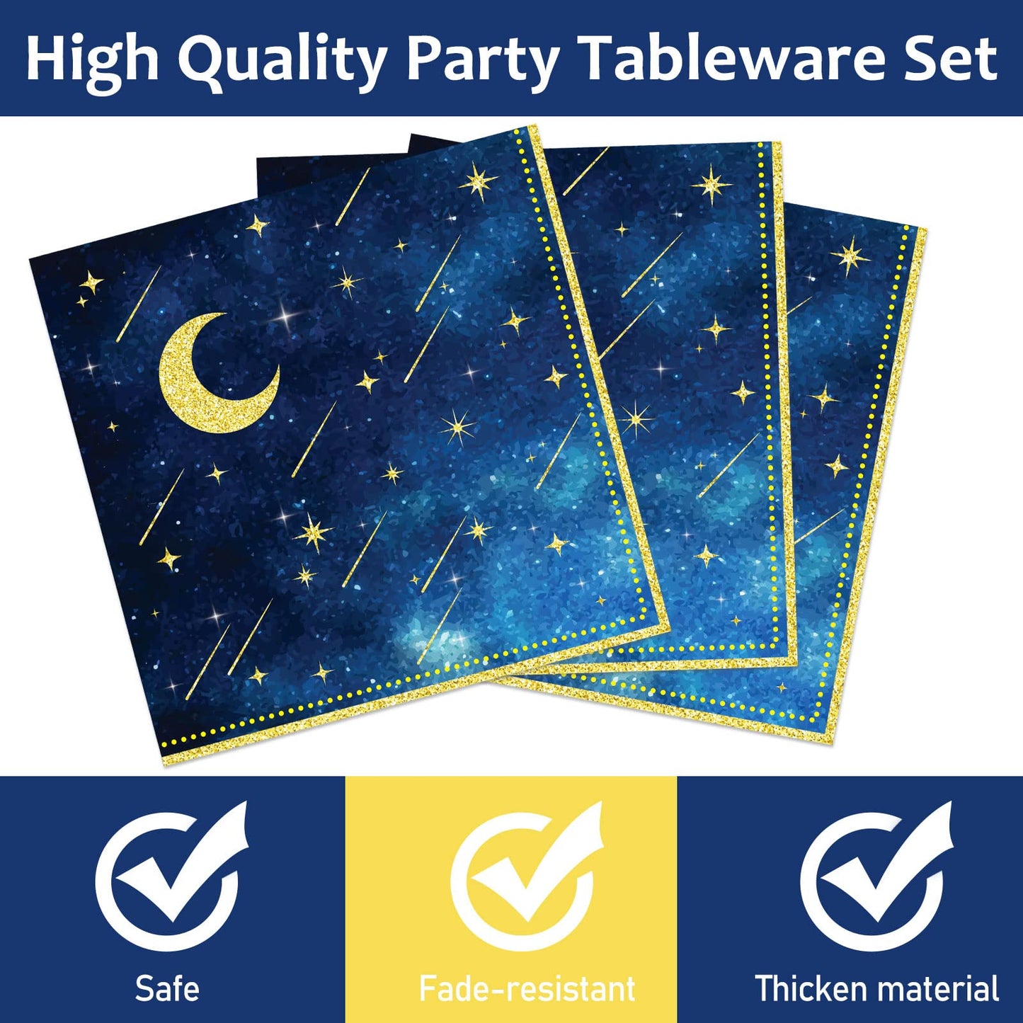 chiazllta 96 Pcs Starry Night Plates and Napkins Party Supplies Sweet