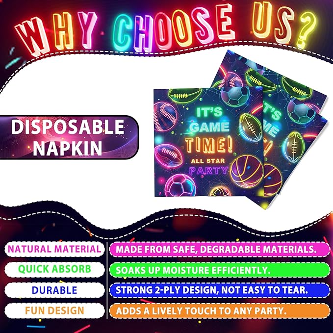 Neon Sports Party Supplies Serves 20 Glow Sports Birthday Party