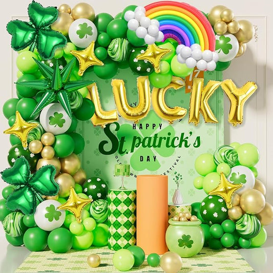 St Patrick's Day Balloon Arch Garland Kit With Green Lucky Shamrock