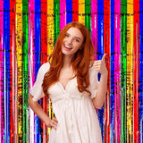 Voircoloria 3 Pack 3.3x8.2 Feet Rainbow Foil Fringe Backdrop
