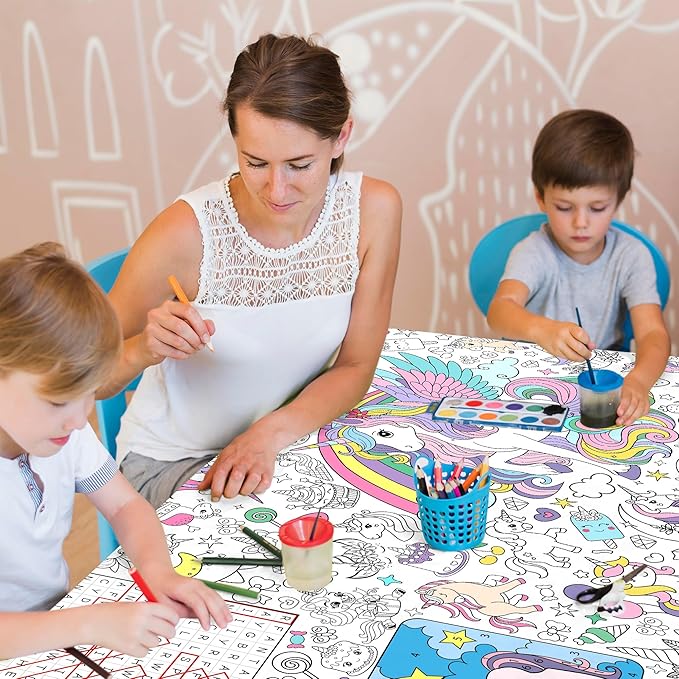 Unicorn Coloring Tablecloth for Kids Magical 30x72 Inch Poster with