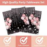 96 Pcs Black & Rose Gold Party Paper Plate and Napkins Pink Rose